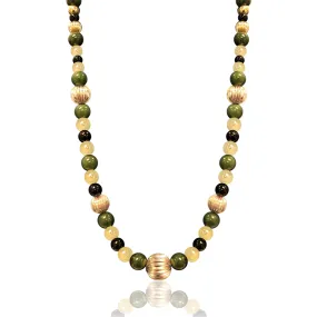 14K Yellow gold beaded necklace with jade and onyx