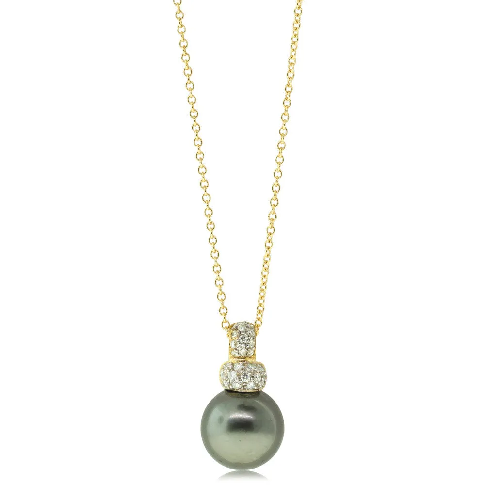 18ct Yellow Gold Tahitian Black Pearl & Diamond Pendant