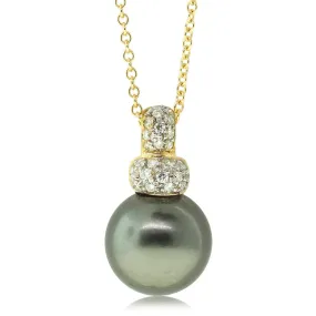 18ct Yellow Gold Tahitian Black Pearl & Diamond Pendant