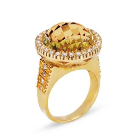 18K YELLOW GOLD RING WITH DIAMONDS SAPPHIRES AND CITRINE