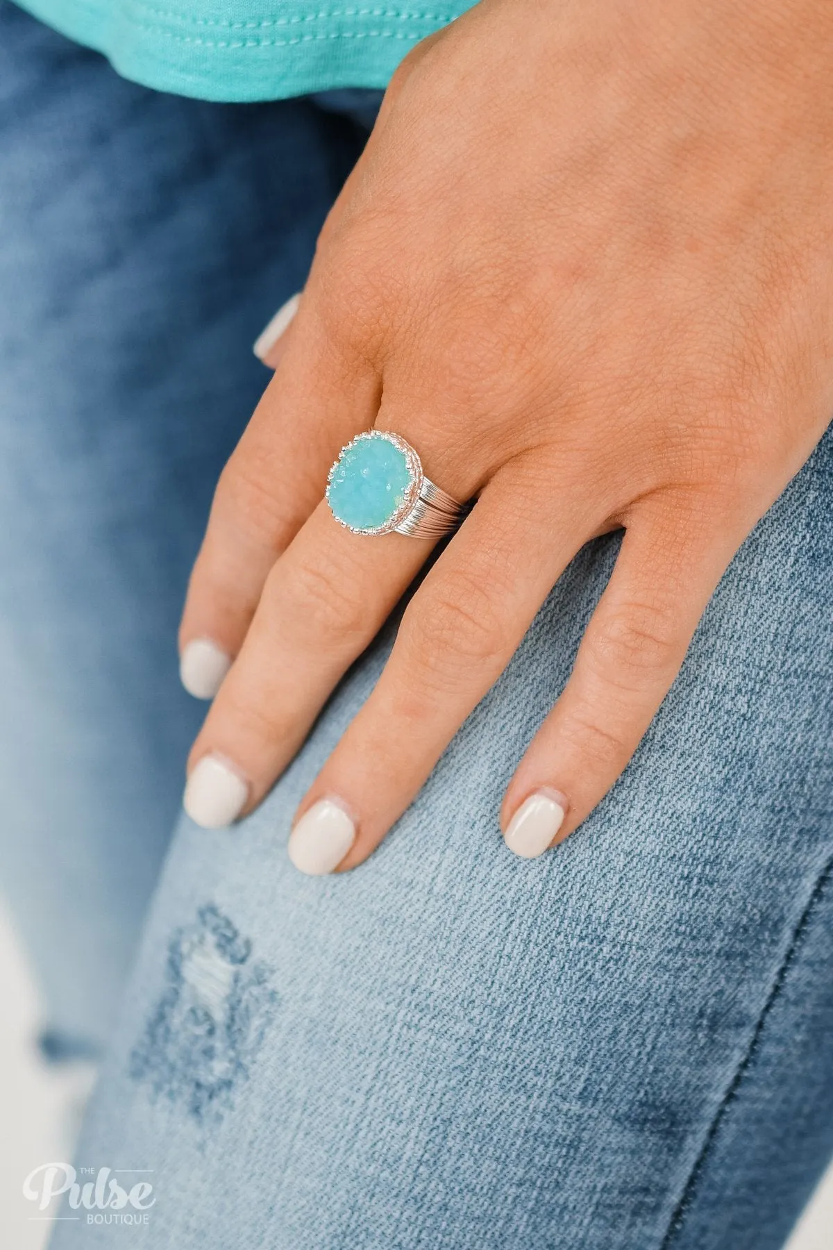 Adjustable Crystal Stone Ring- Turquoise