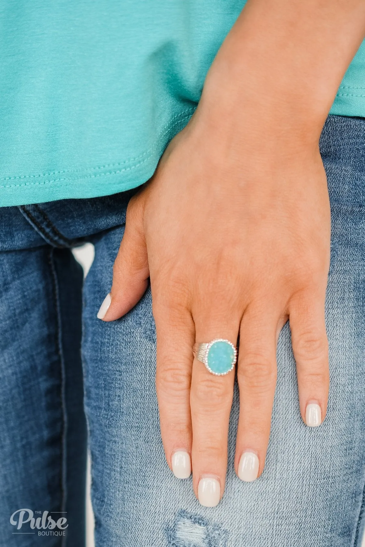 Adjustable Crystal Stone Ring- Turquoise