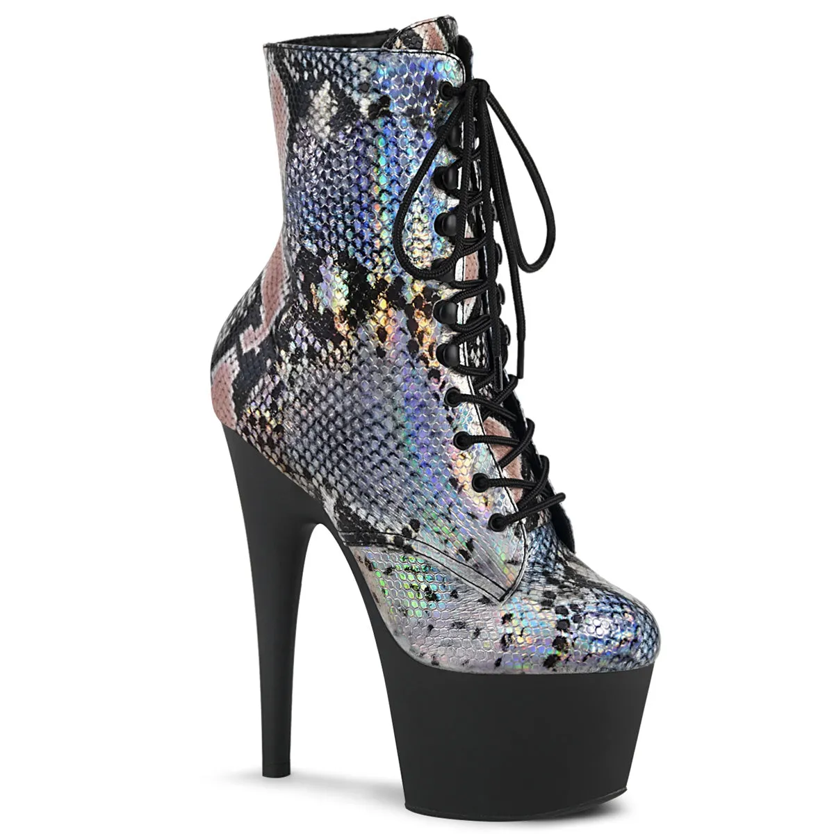 ADORE-1020SP Silver Hologram Snake Print Stripper Boot