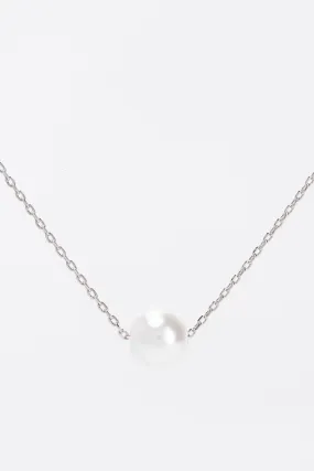 Annie Gold Dipped Floating Pearl Pendant Necklace - Silver