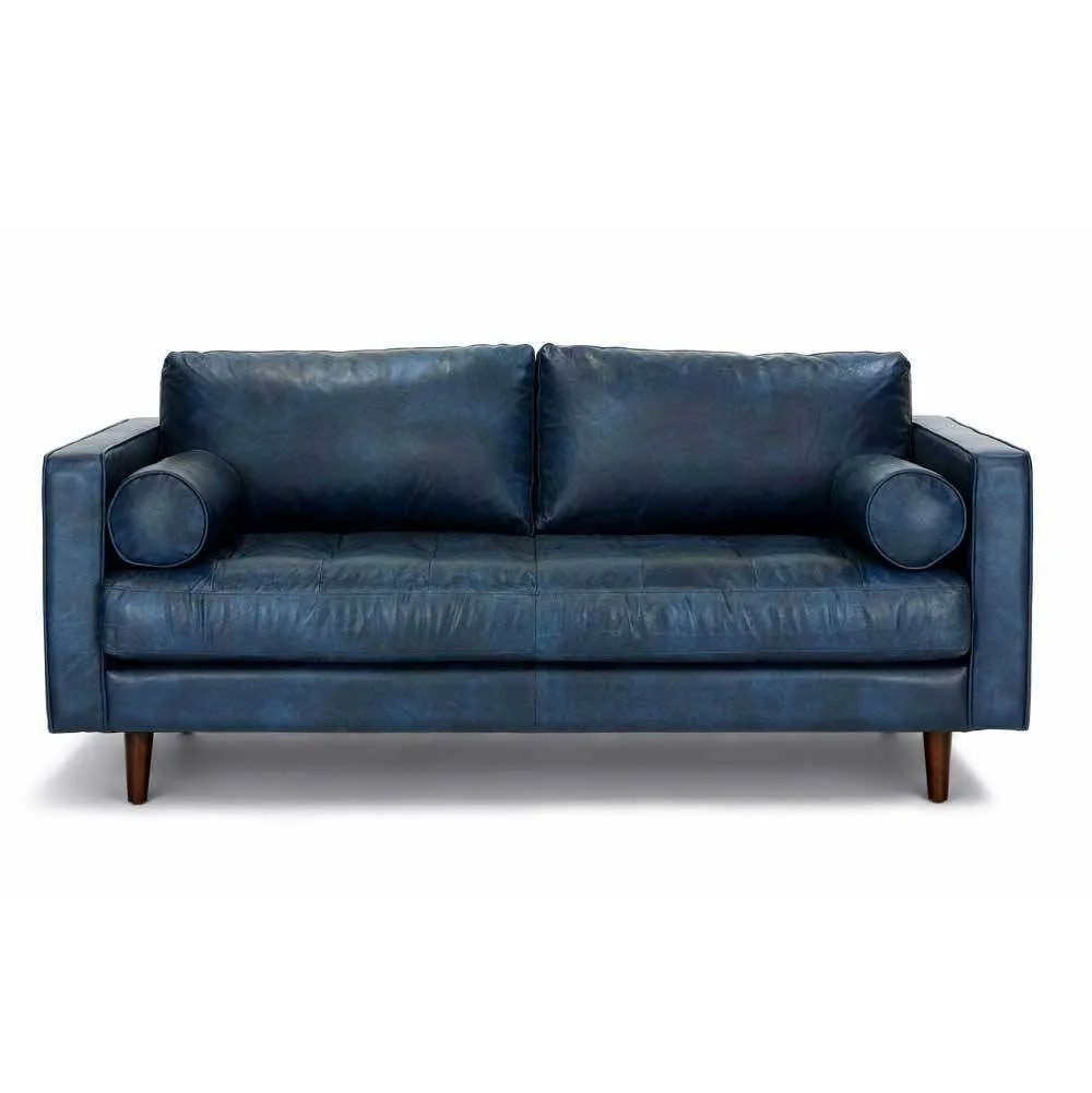 Ashla Blue Faux Leather Sofa