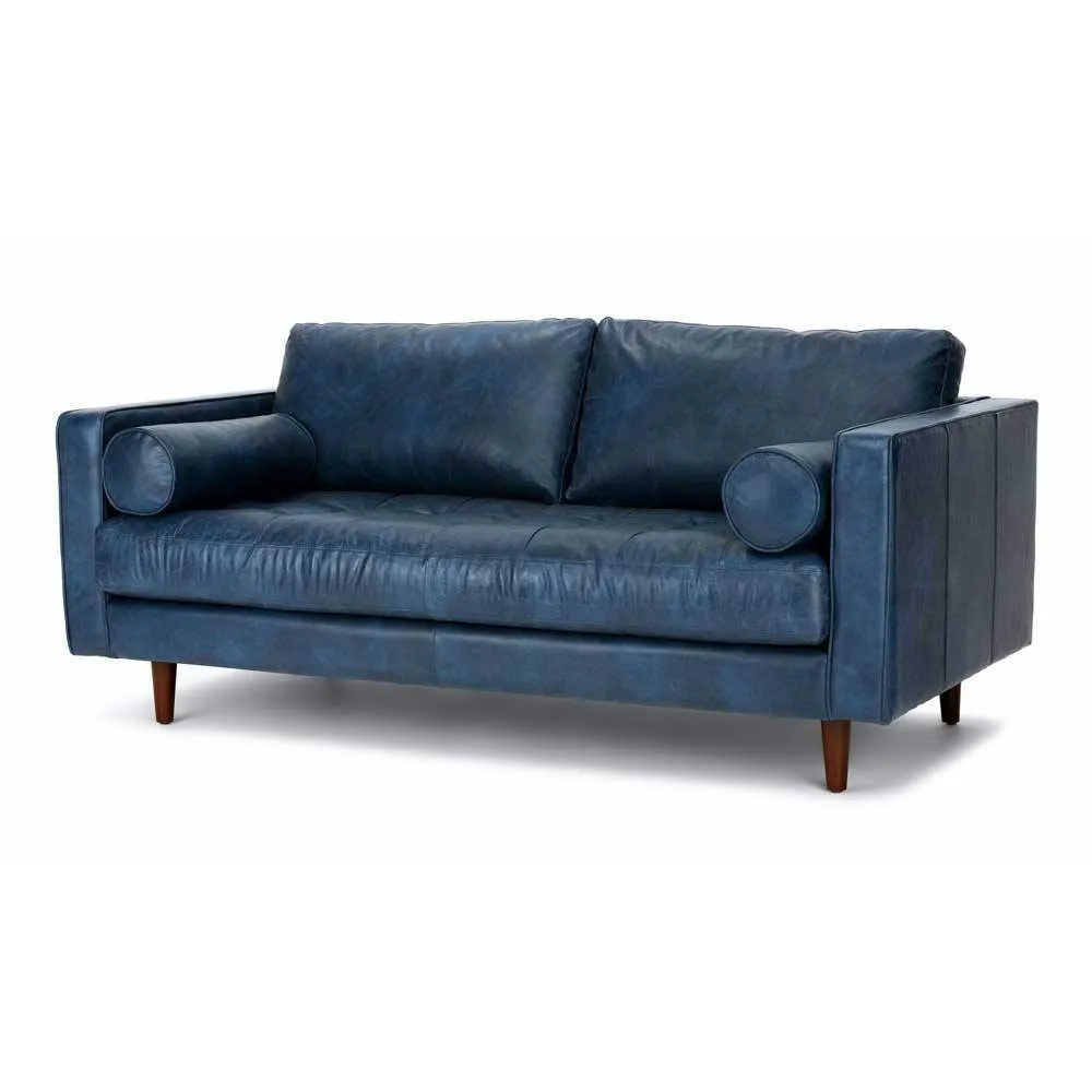 Ashla Blue Faux Leather Sofa