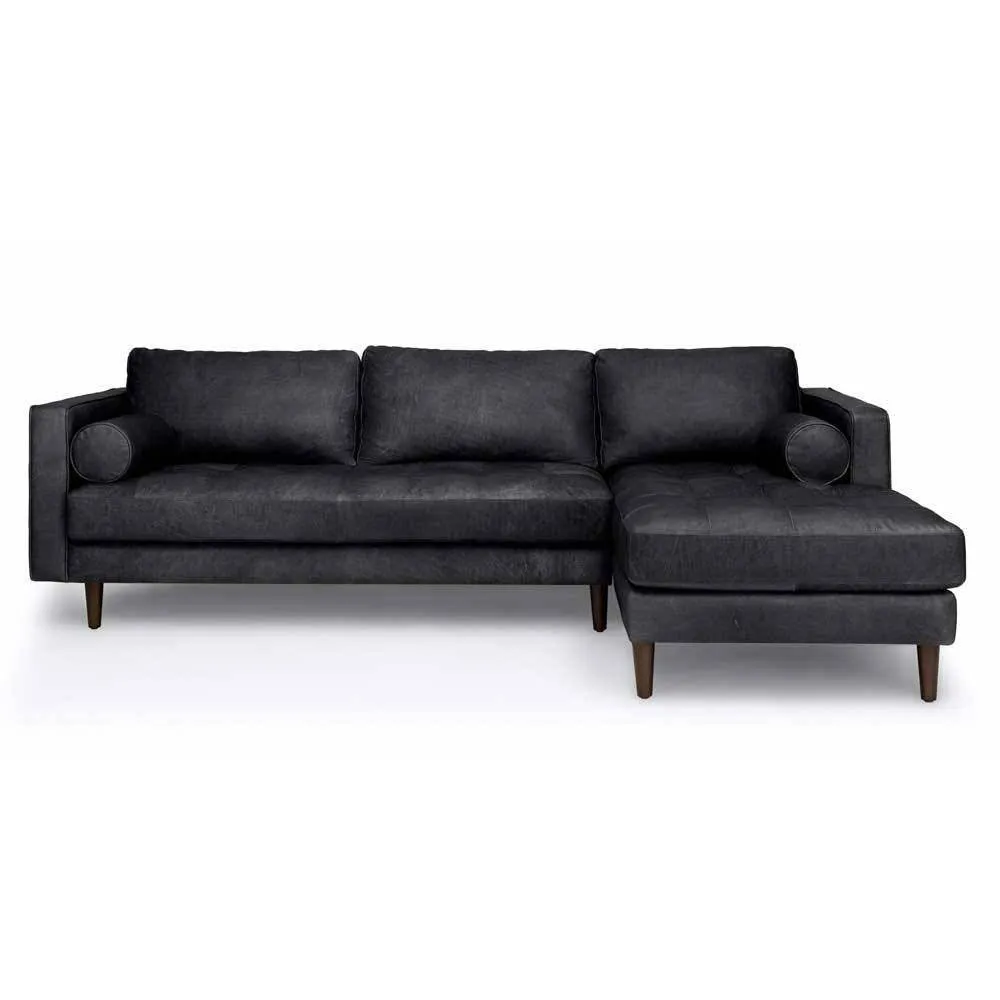 Ashla L-Shape Black Faux Leather Sofa