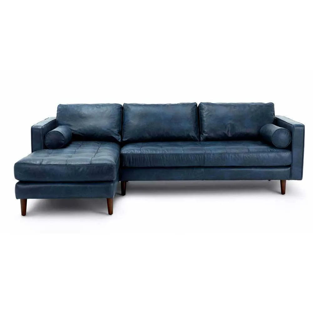 Ashla L-Shape Blue Faux Leather Sofa