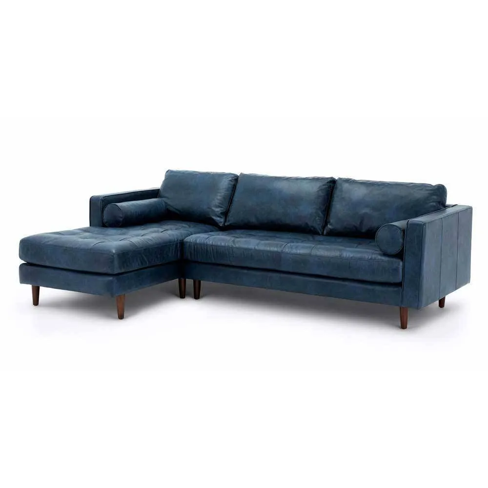 Ashla L-Shape Blue Faux Leather Sofa