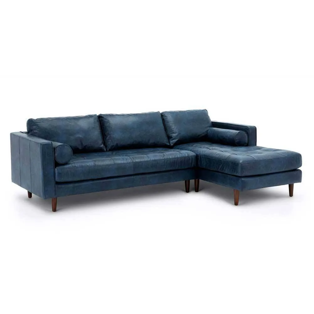 Ashla L-Shape Blue Faux Leather Sofa