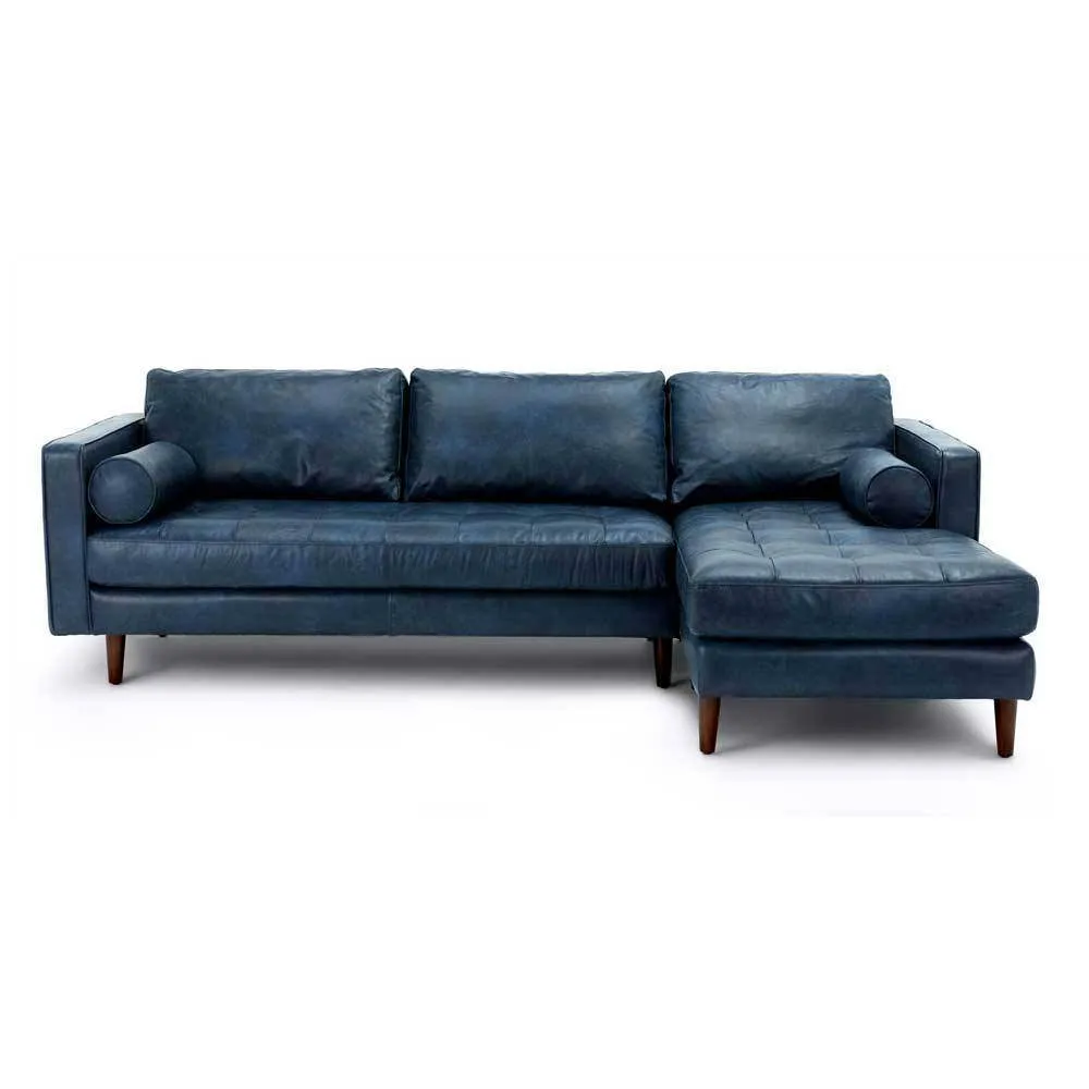 Ashla L-Shape Blue Faux Leather Sofa