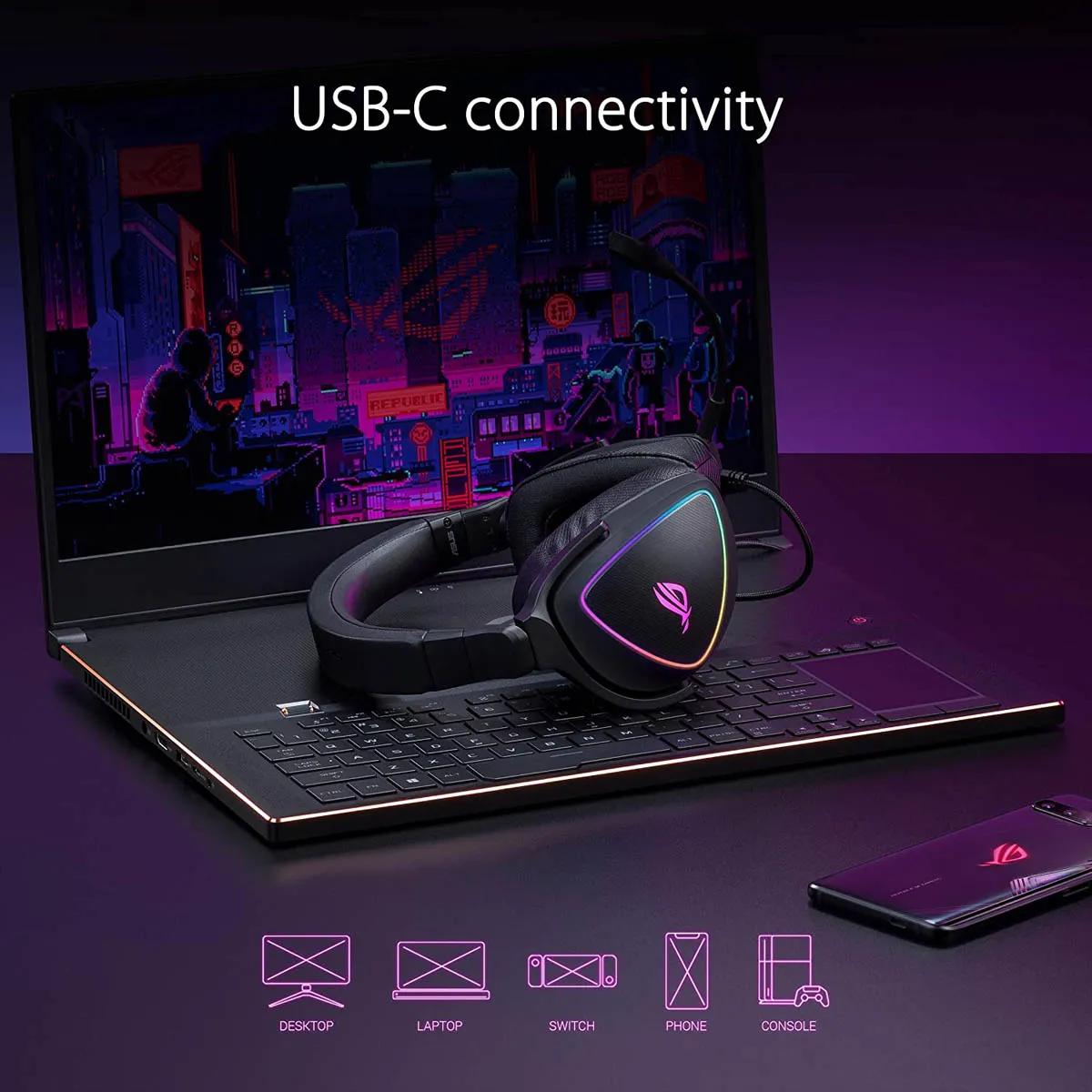 ASUS ROG Delta S Wired Over-Ear RGB Gaming Headset with AI Noise Cancelling Microphone and Volume Control