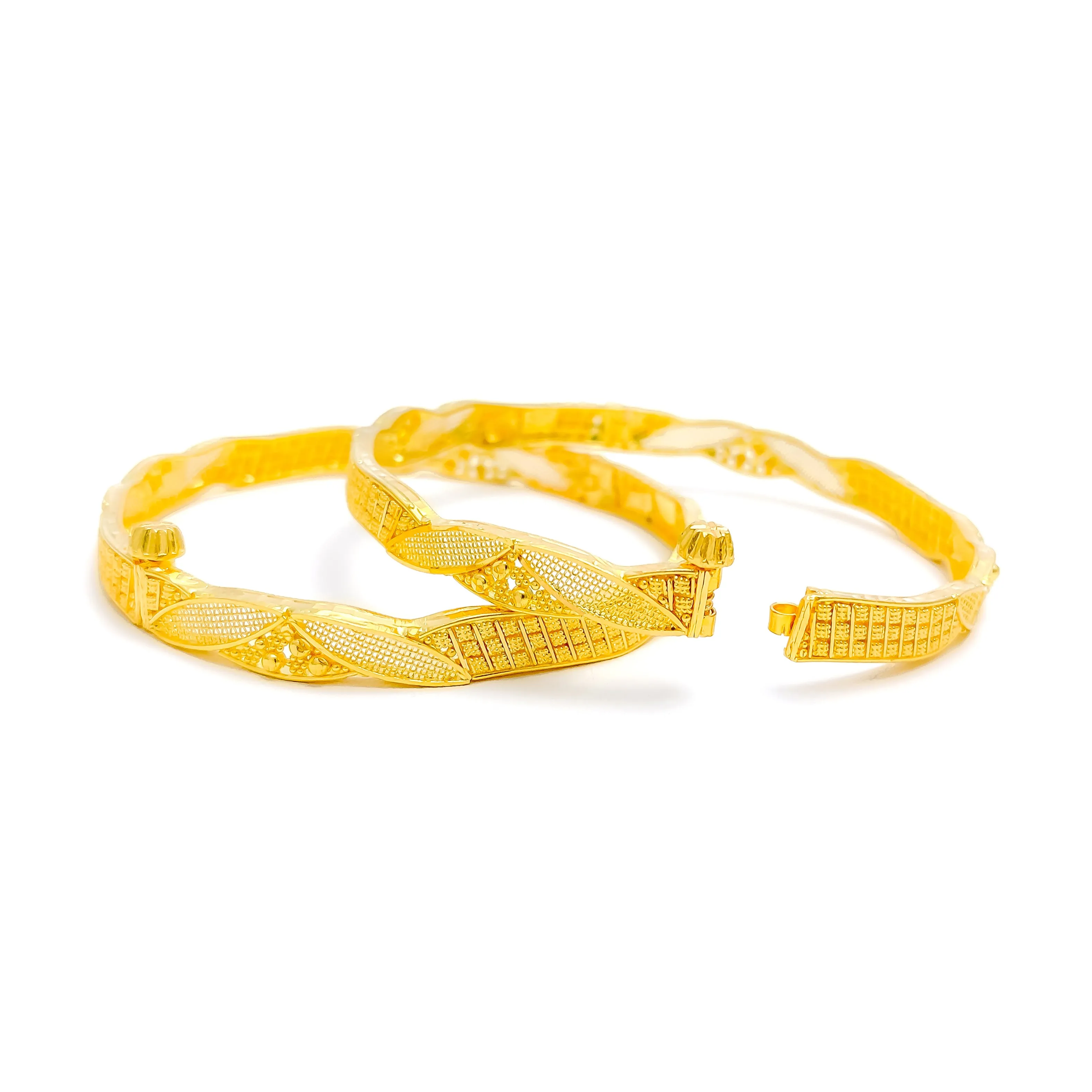 Attractive Netted Leaf 22k Gold Bangles