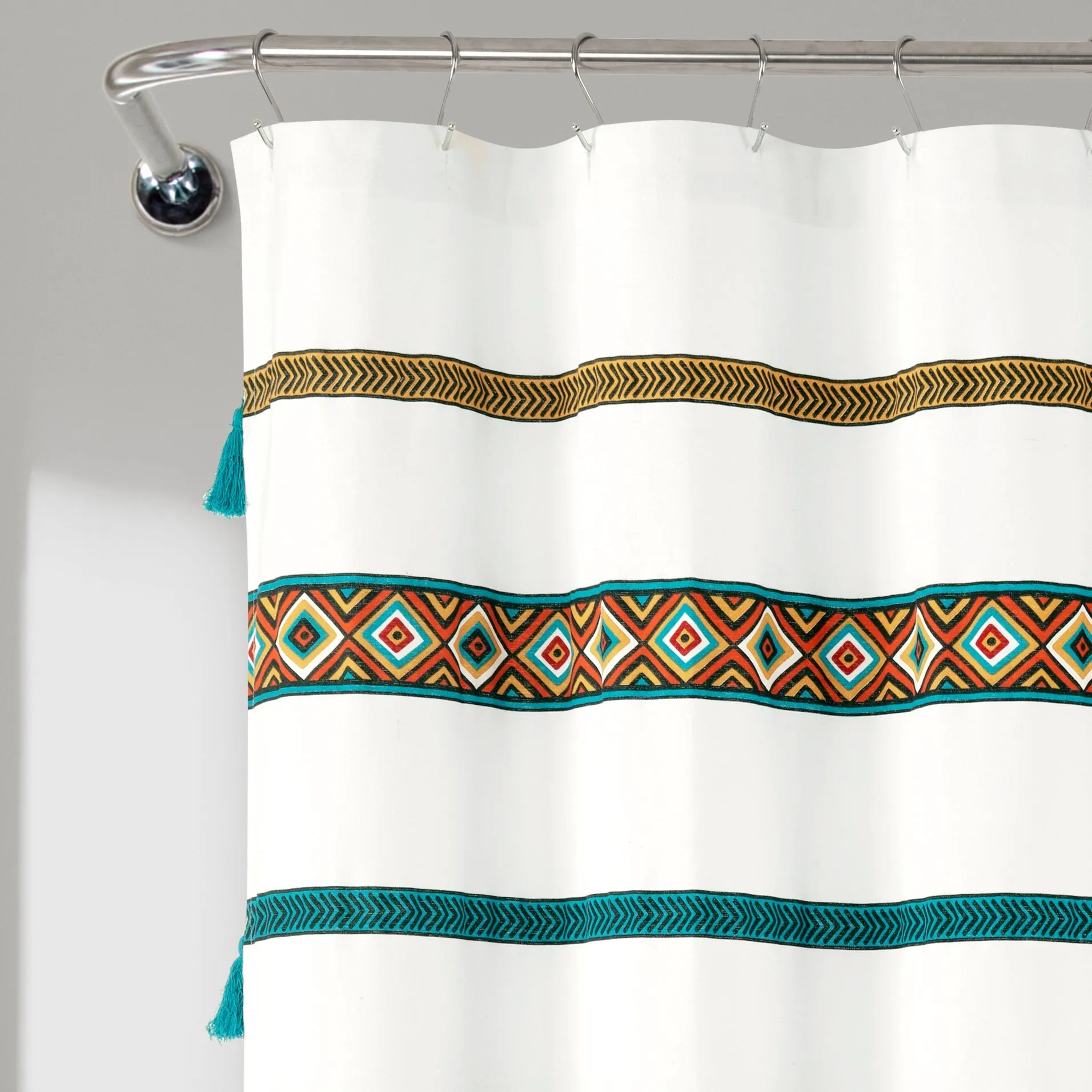 Ava Boho Stripe Tassel Yarn Dyed Recycled Cotton Shower Curtain