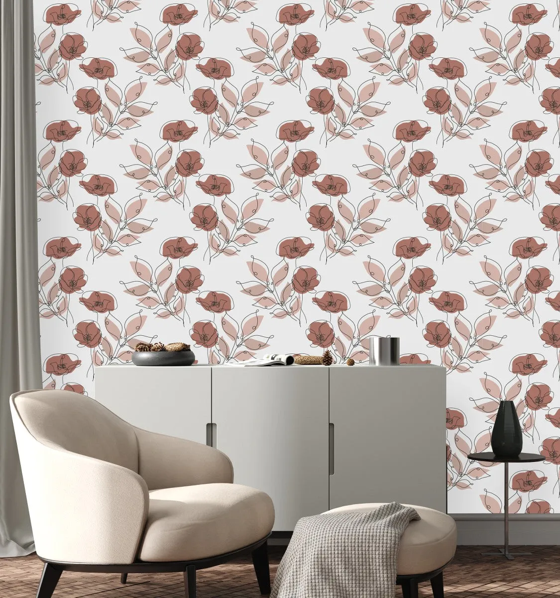 Beige Floral Pattern Wallpaper