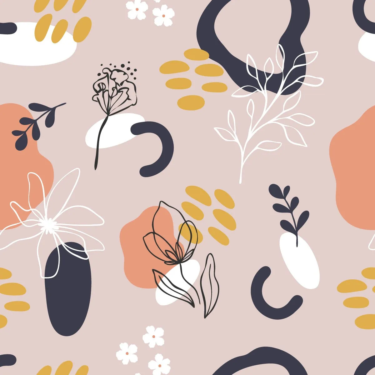 Black Floral Outlines Wallpaper