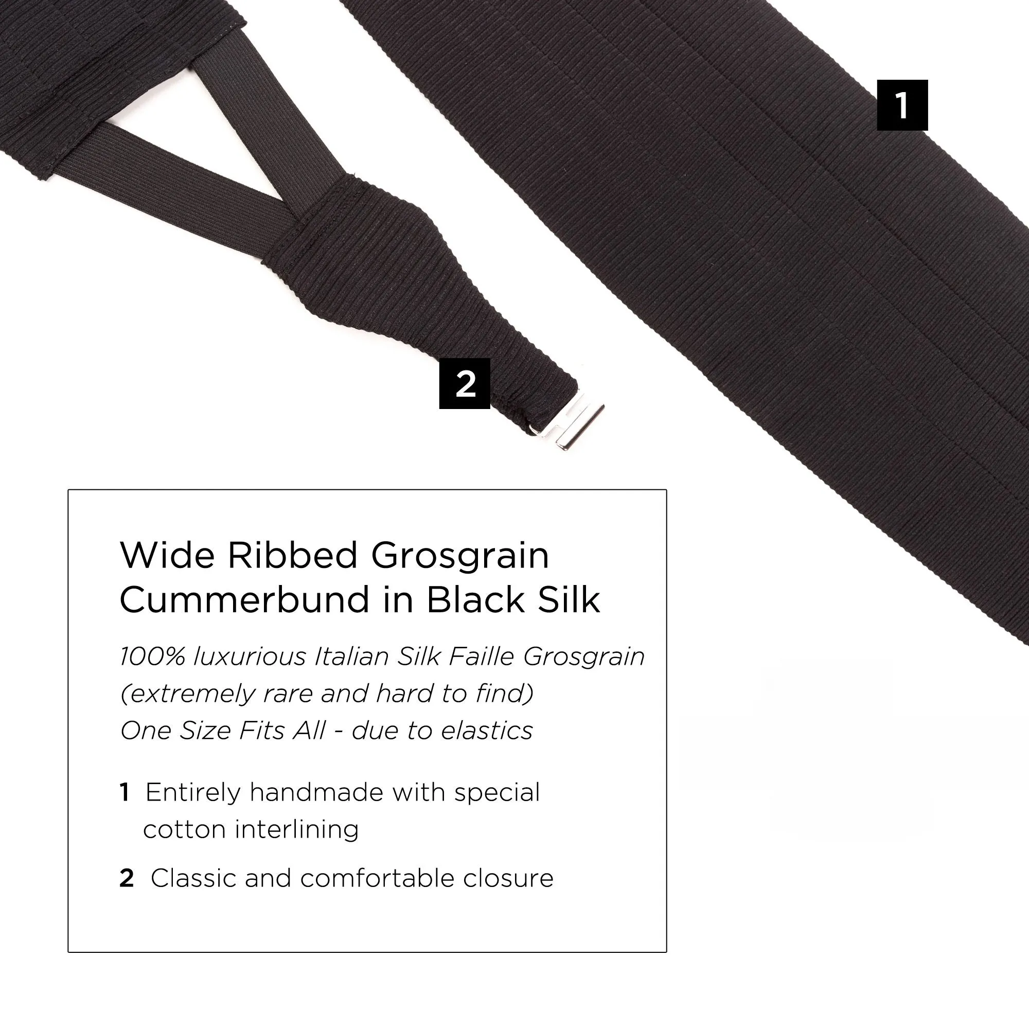 Black Wide Ribbed Grosgrain Silk Cummerbund