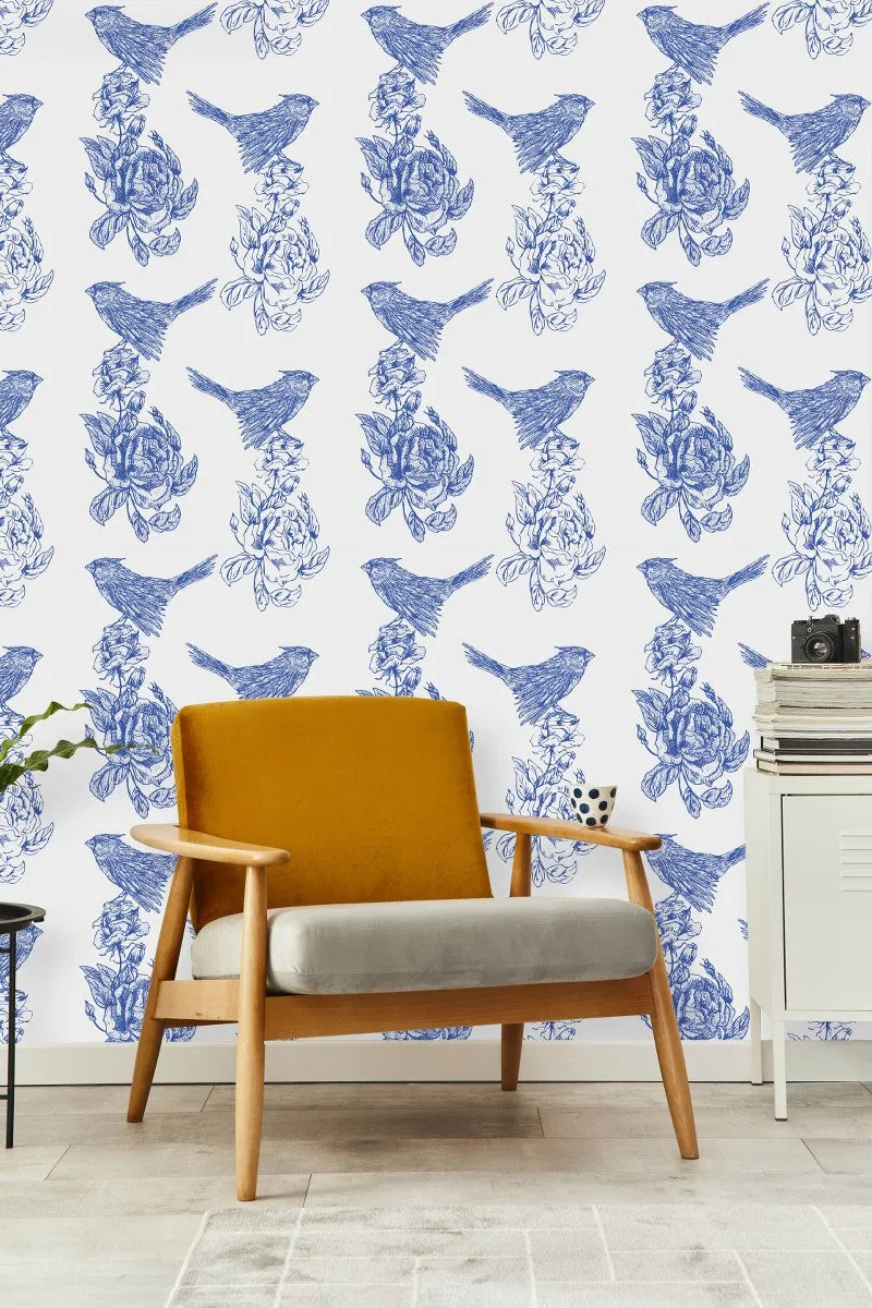 Blue Birds on Flower Wallpaper