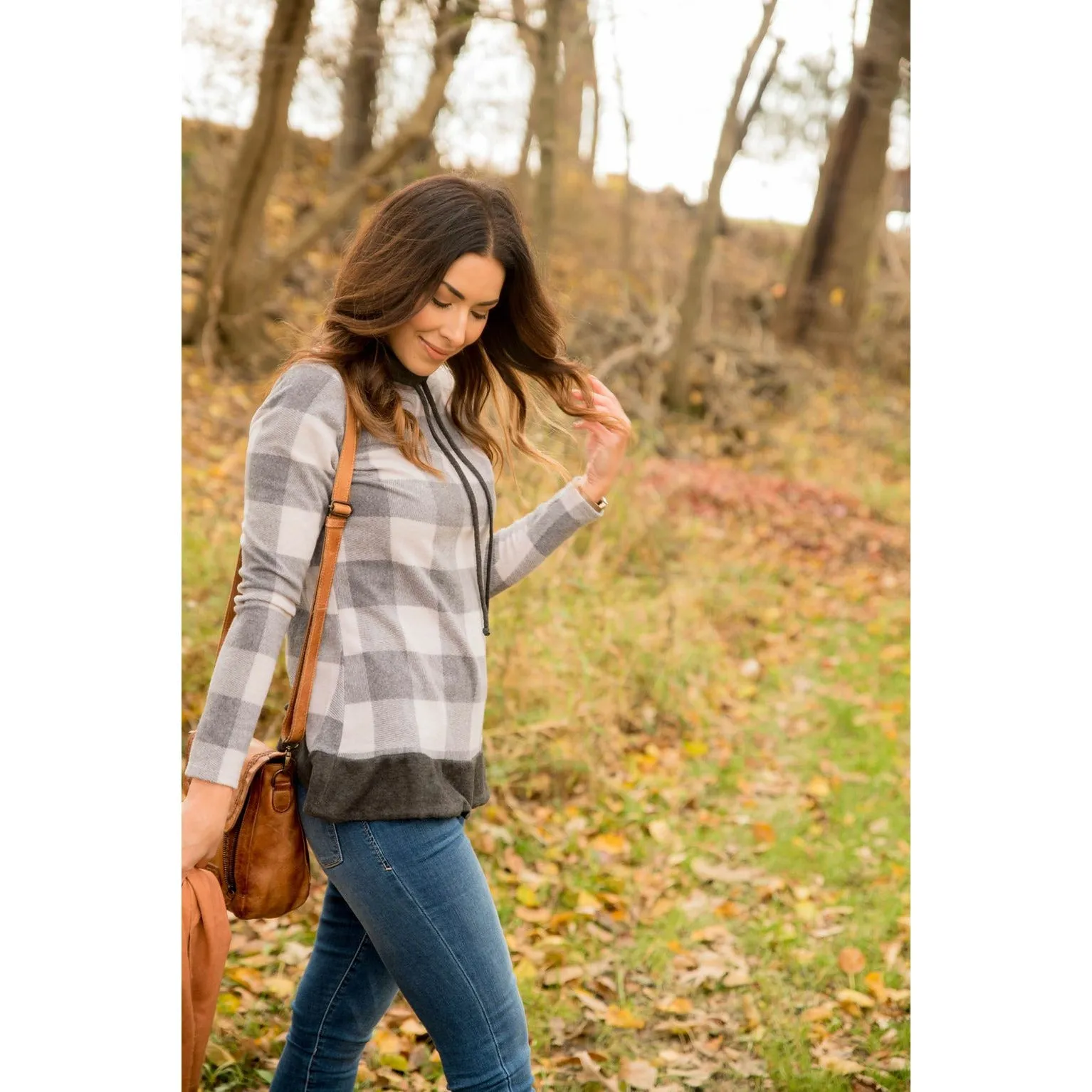 Buffalo Plaid Flutter Bottom Cowl Neck