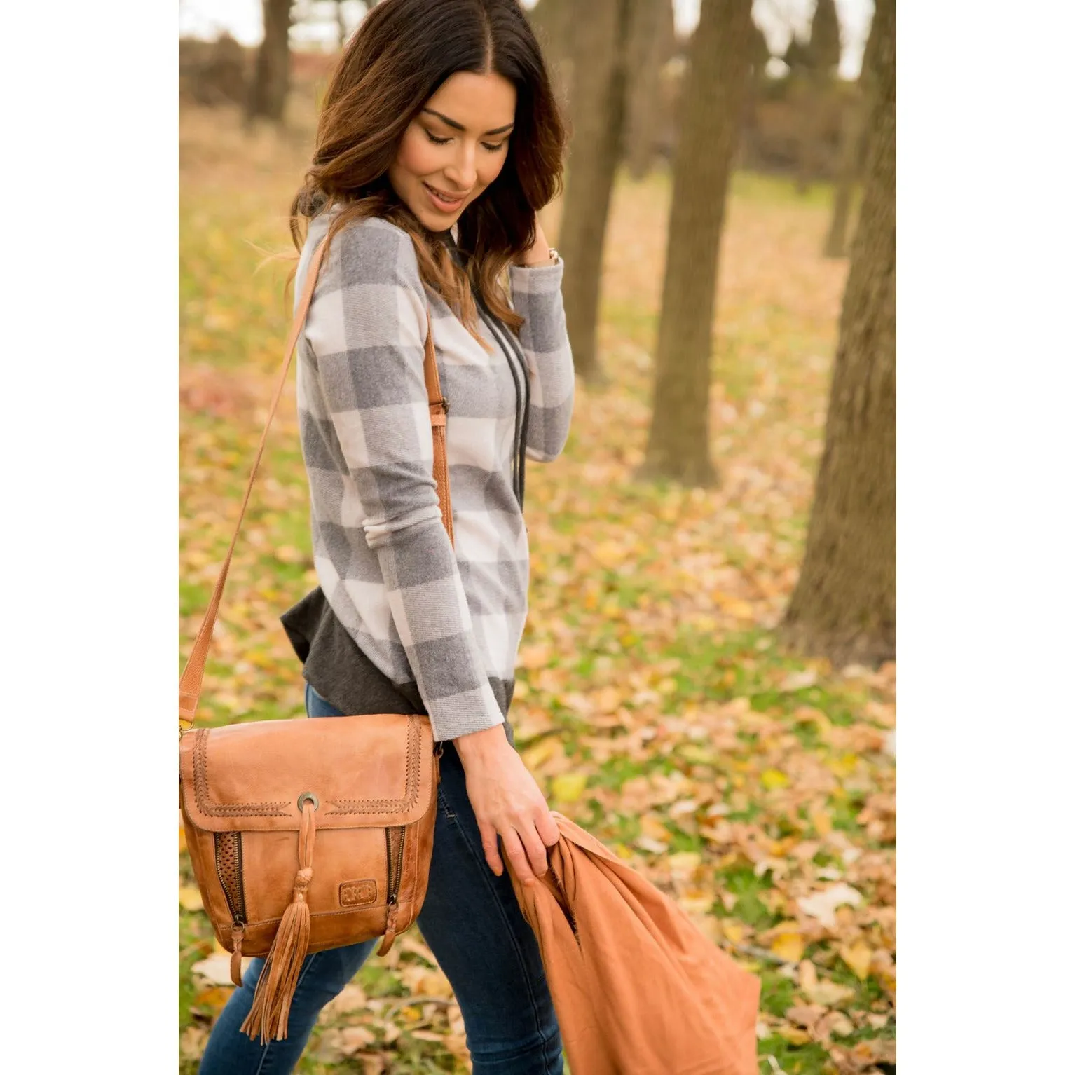 Buffalo Plaid Flutter Bottom Cowl Neck