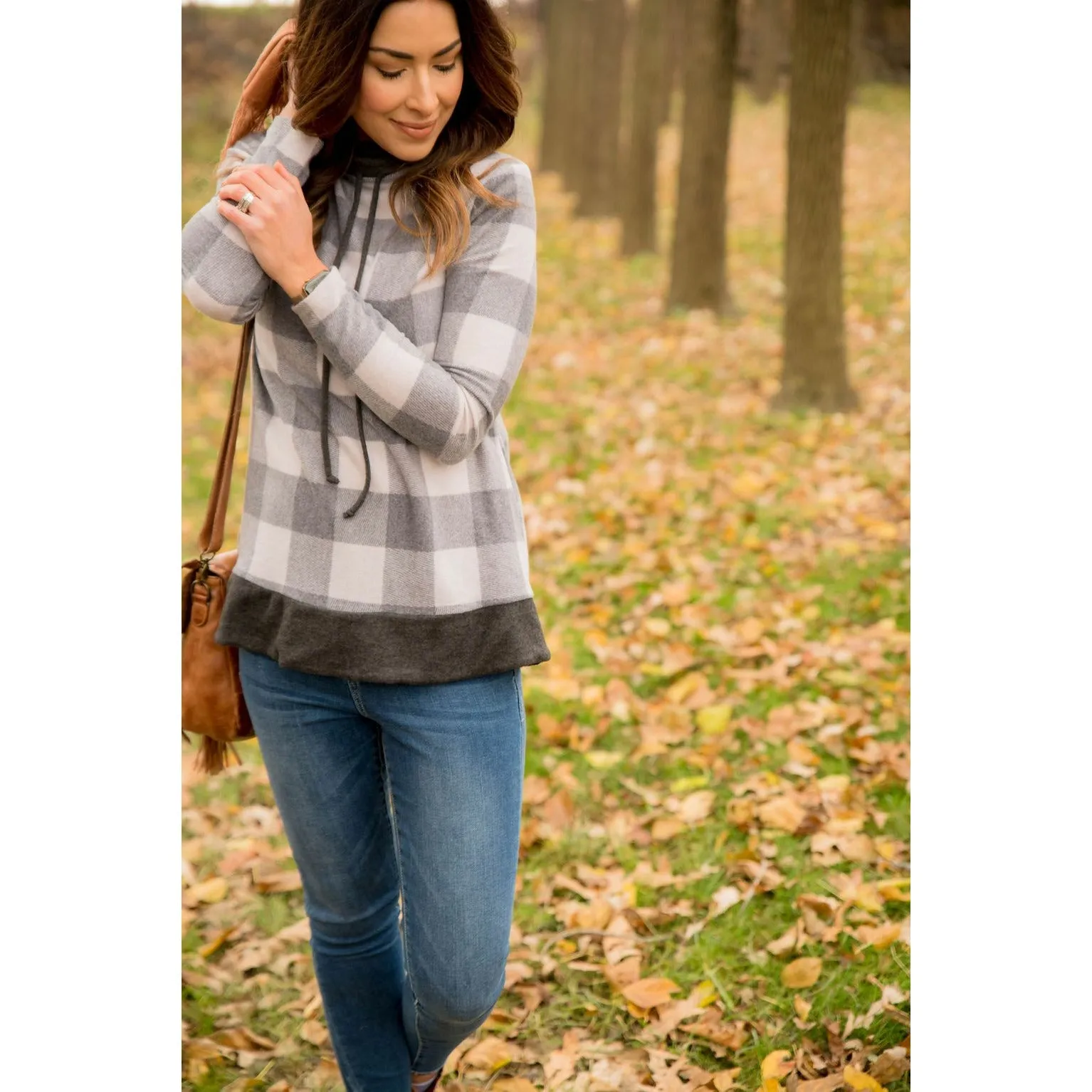 Buffalo Plaid Flutter Bottom Cowl Neck