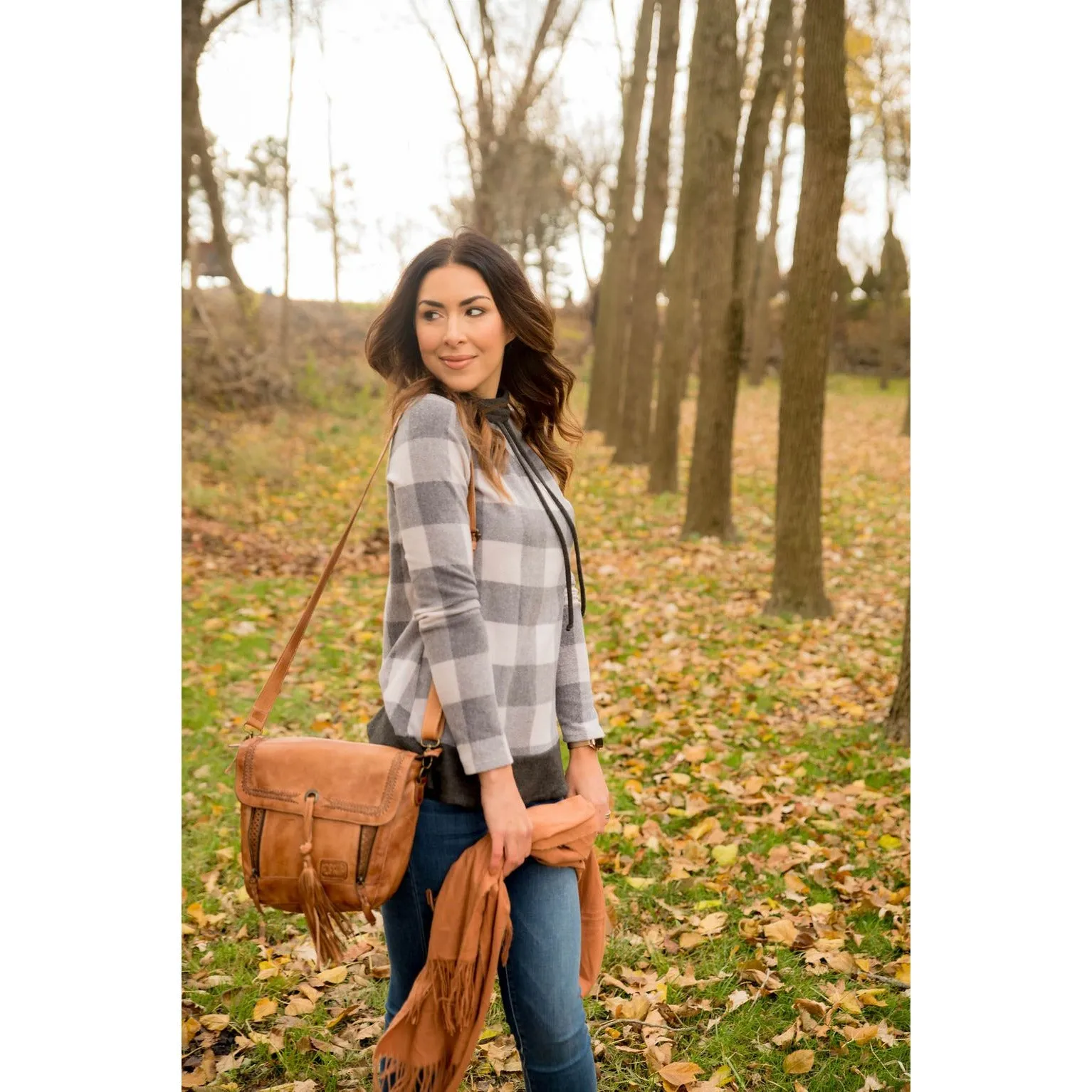 Buffalo Plaid Flutter Bottom Cowl Neck