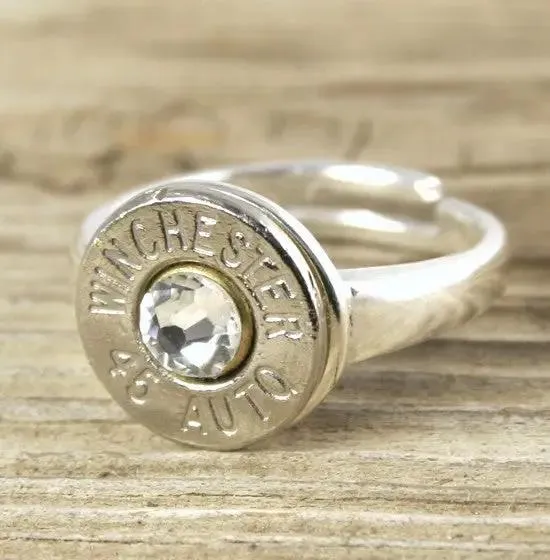 Bullet Ring, Adjustable Sterling Silver  Bullet Jewelry 308, 30-06