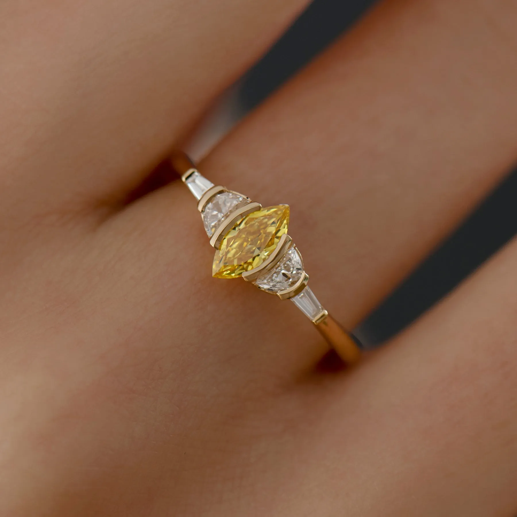 Callisto OOAK Fancy Yellow Marquise Diamond Ring