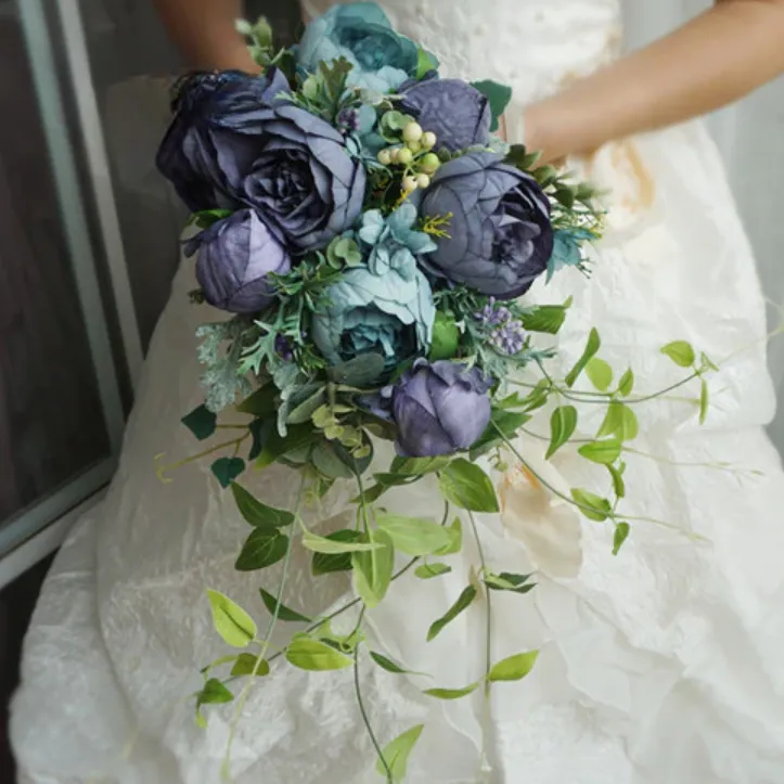 Cascade Bridal Bouquet Blue for Wedding Party Proposal