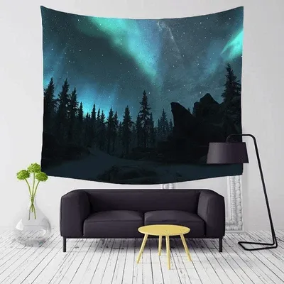 Celestial Haven: Enchanted Night Forest Plush Tapestry