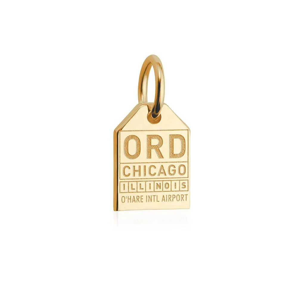 Chicago Illinois USA ORD Luggage Tag Charm Solid Gold Mini