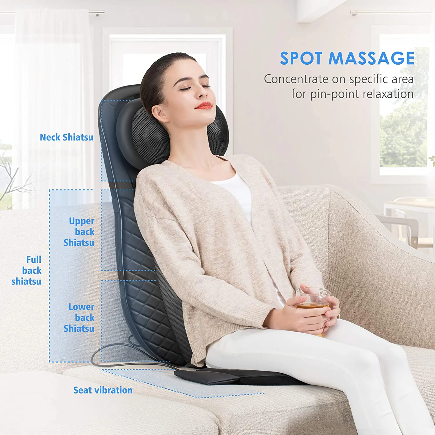 Comfier Shiatsu Neck & Back Massager with Heat, Massagers for Neck and Back Deep Tissue,Adjustable Shiatsu Nodes,Full Body Massage Chair Pad for Office,Home,Gifts for Mom,Dad