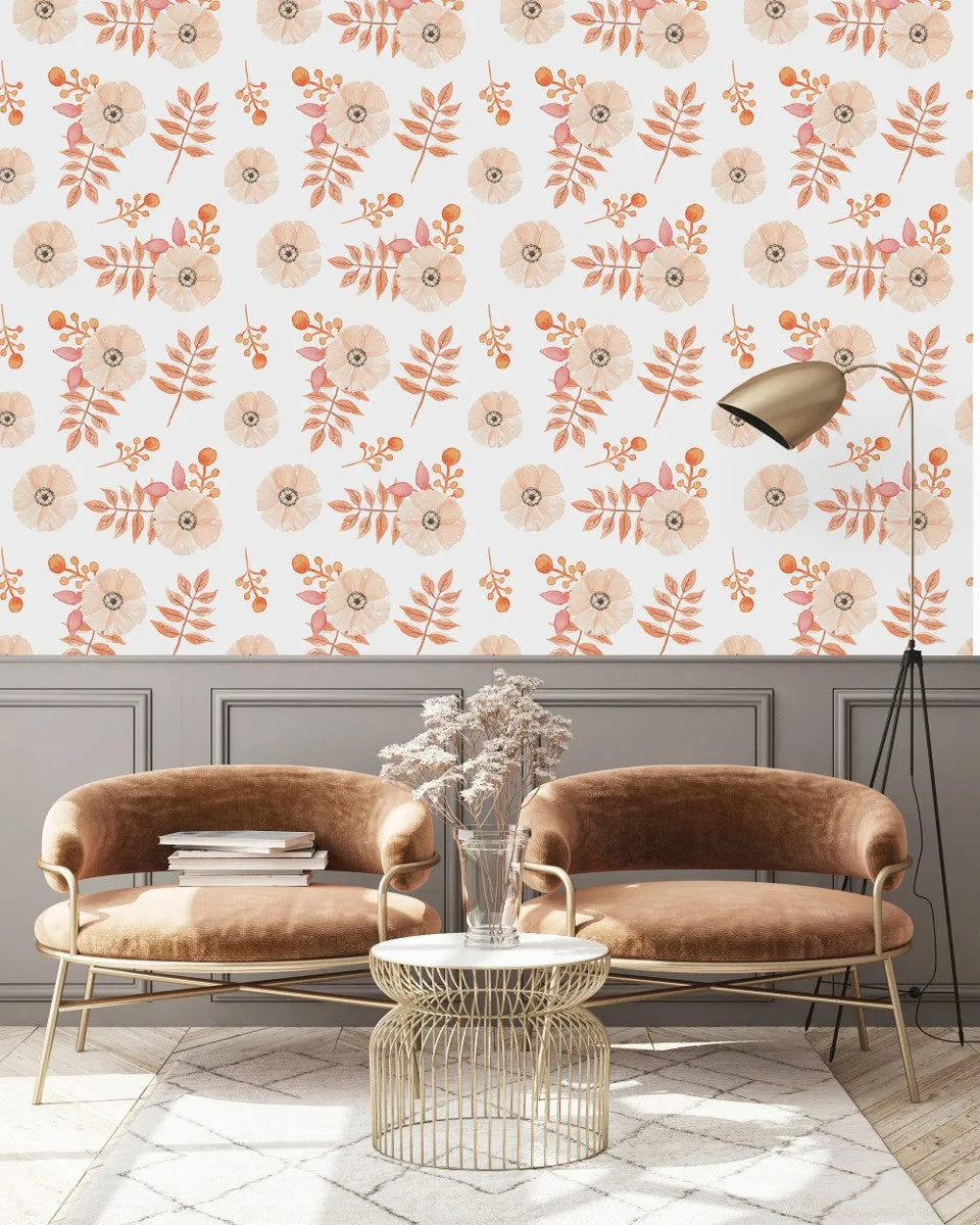 Contemporary Beige Floral Wallpaper Tasteful