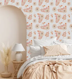 Contemporary Beige Floral Wallpaper Tasteful