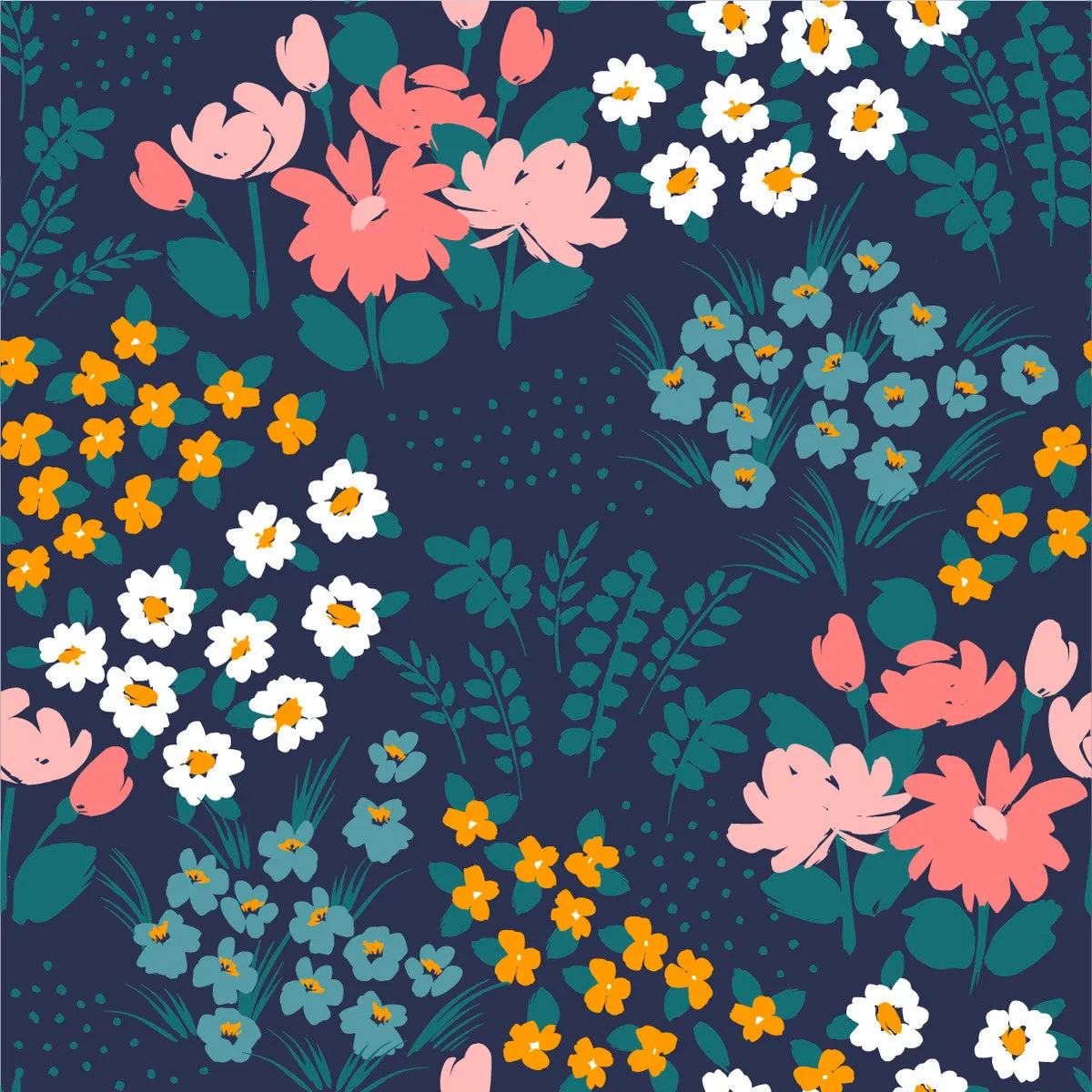 Contemporary Dark Wallpaper with Brightly Flowers