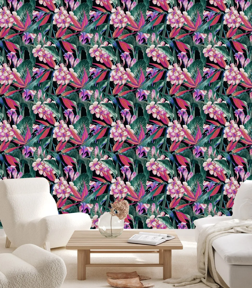 Contemporary Exotic Pink Flowers Wallpaper Fashionable