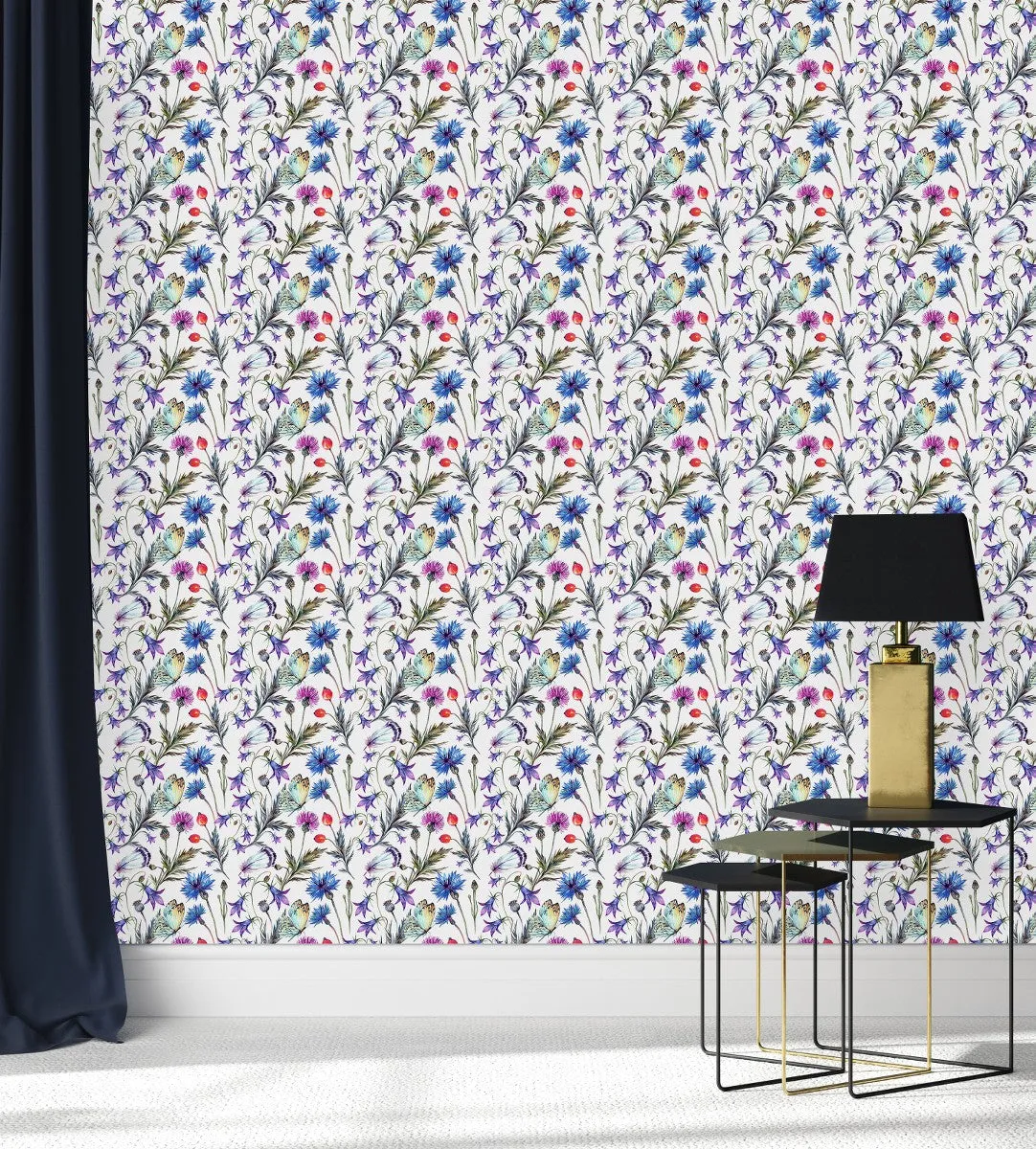 Contemporary Little Blue Flowers Wallpaper Chic