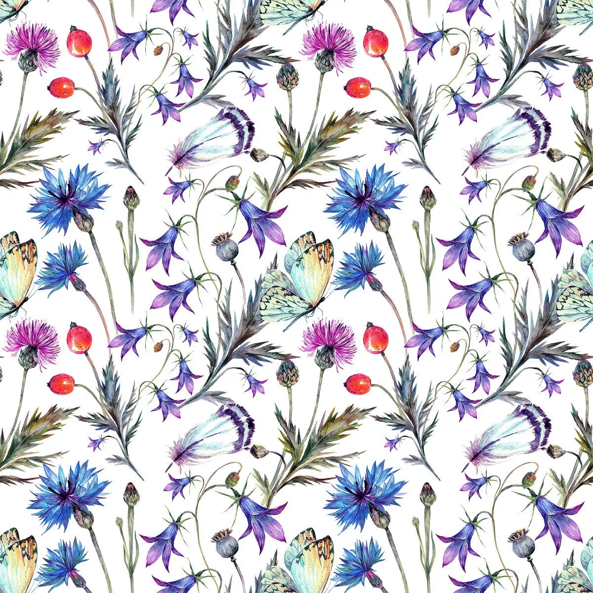 Contemporary Little Blue Flowers Wallpaper Chic