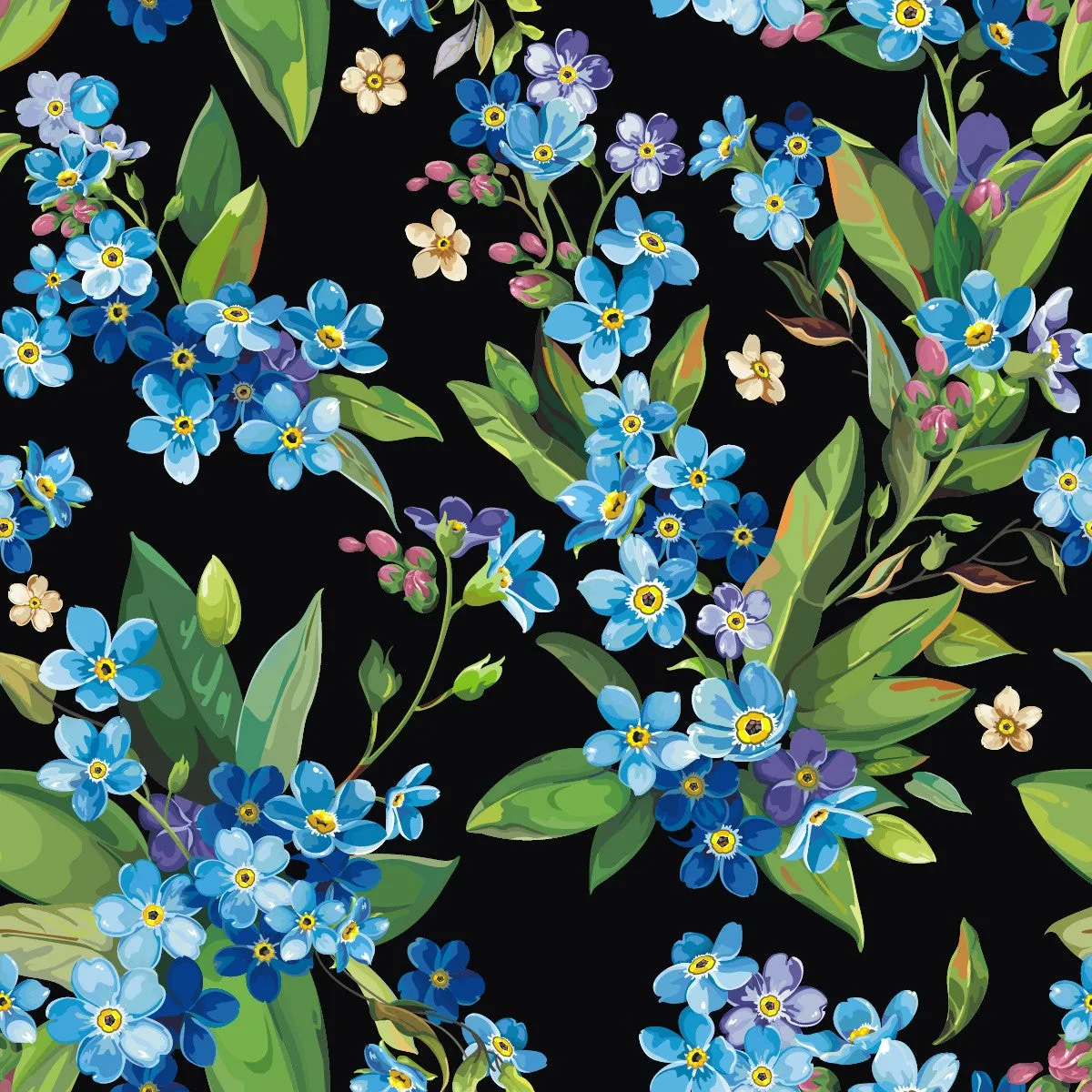 Contemporary Little Blue Flowers Wallpaper Tasteful