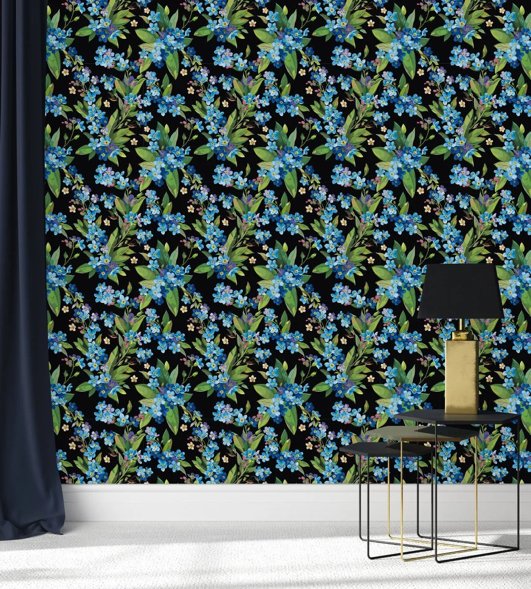 Contemporary Little Blue Flowers Wallpaper Tasteful