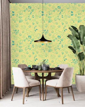 Contemporary Yellow Floral Wallpaper Vogue