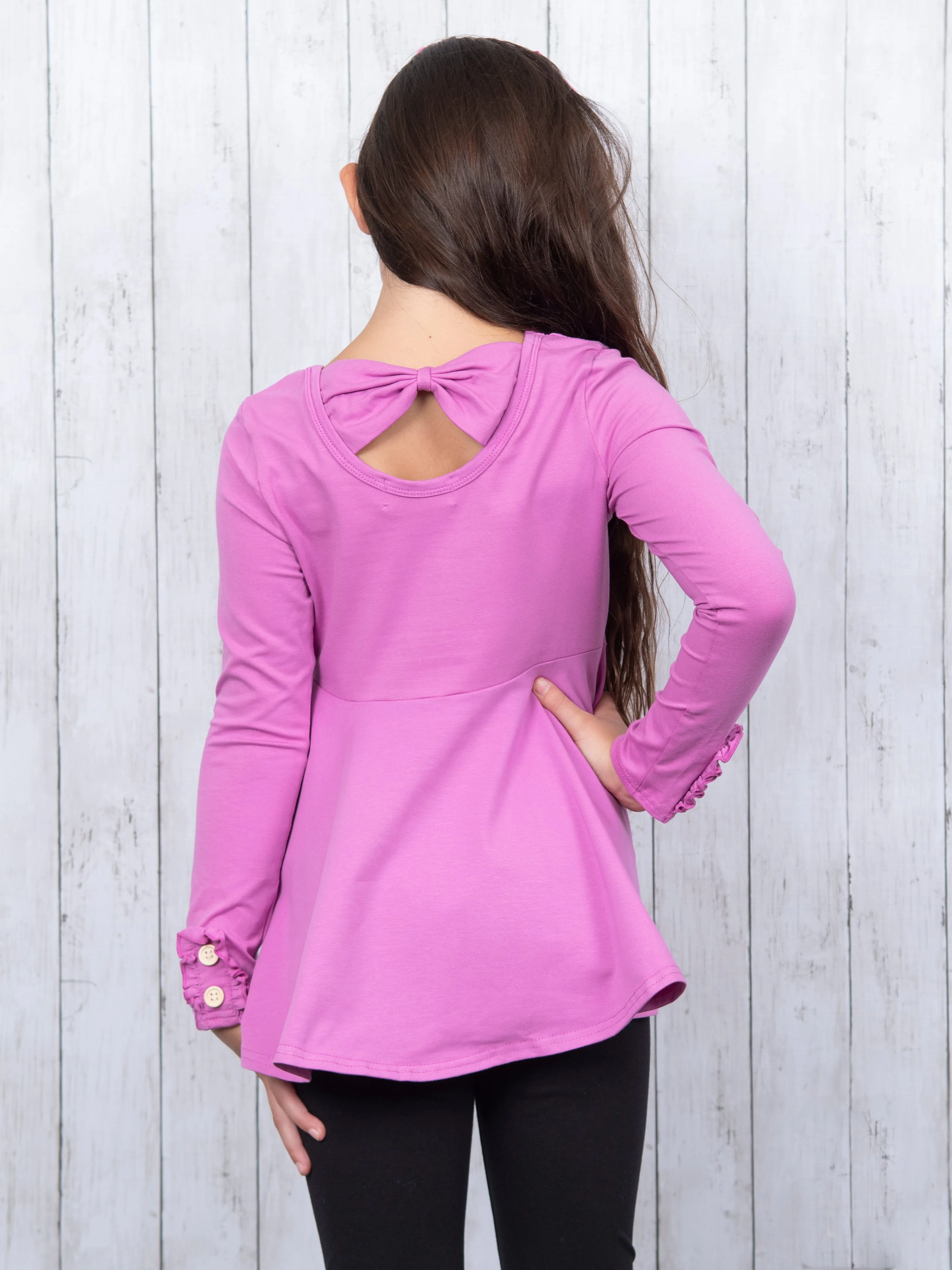 Cotton Bow Back Button Ruffle Sleeve Peplum Top - Bright Colors