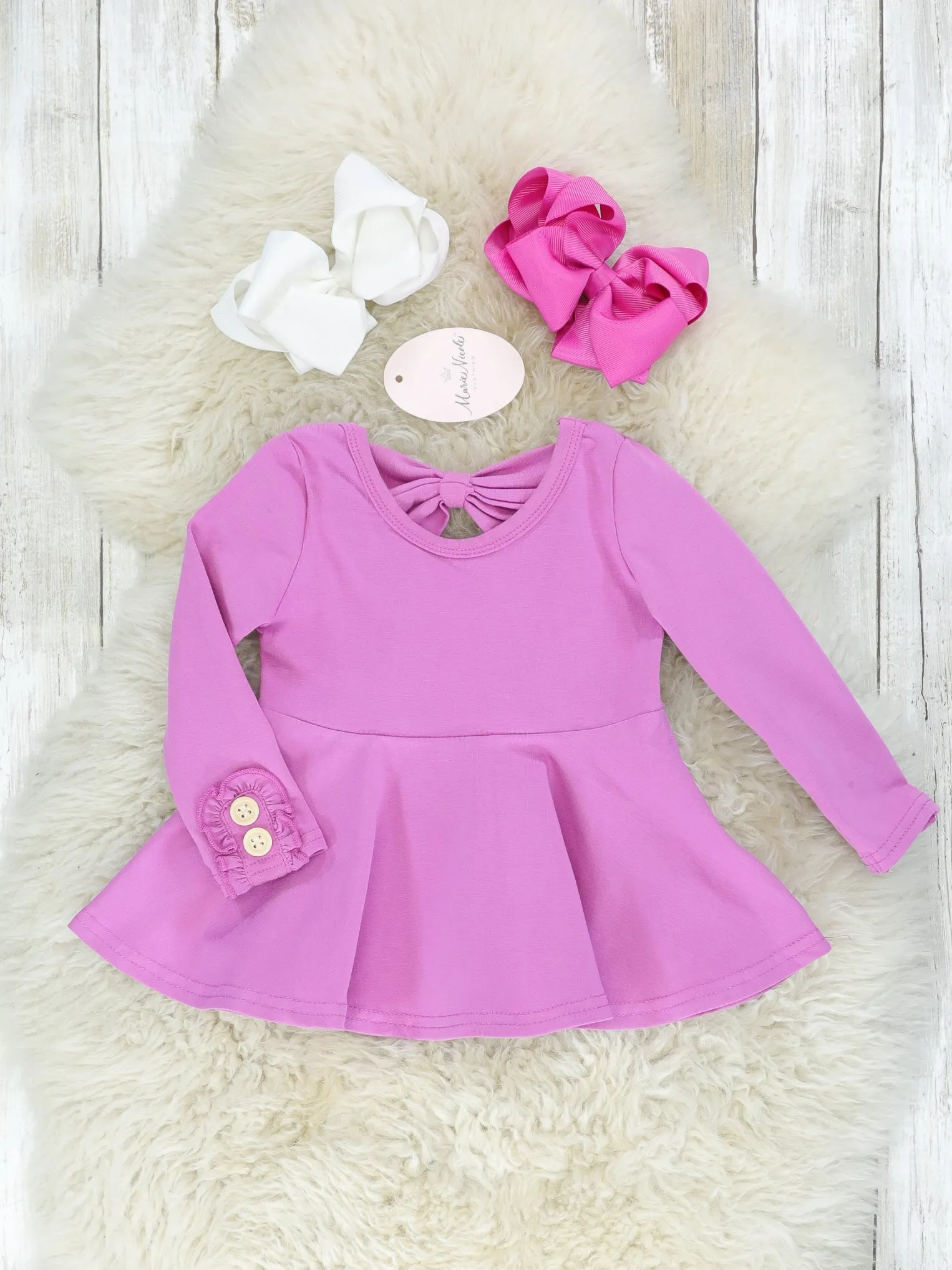 Cotton Bow Back Button Ruffle Sleeve Peplum Top - Bright Colors