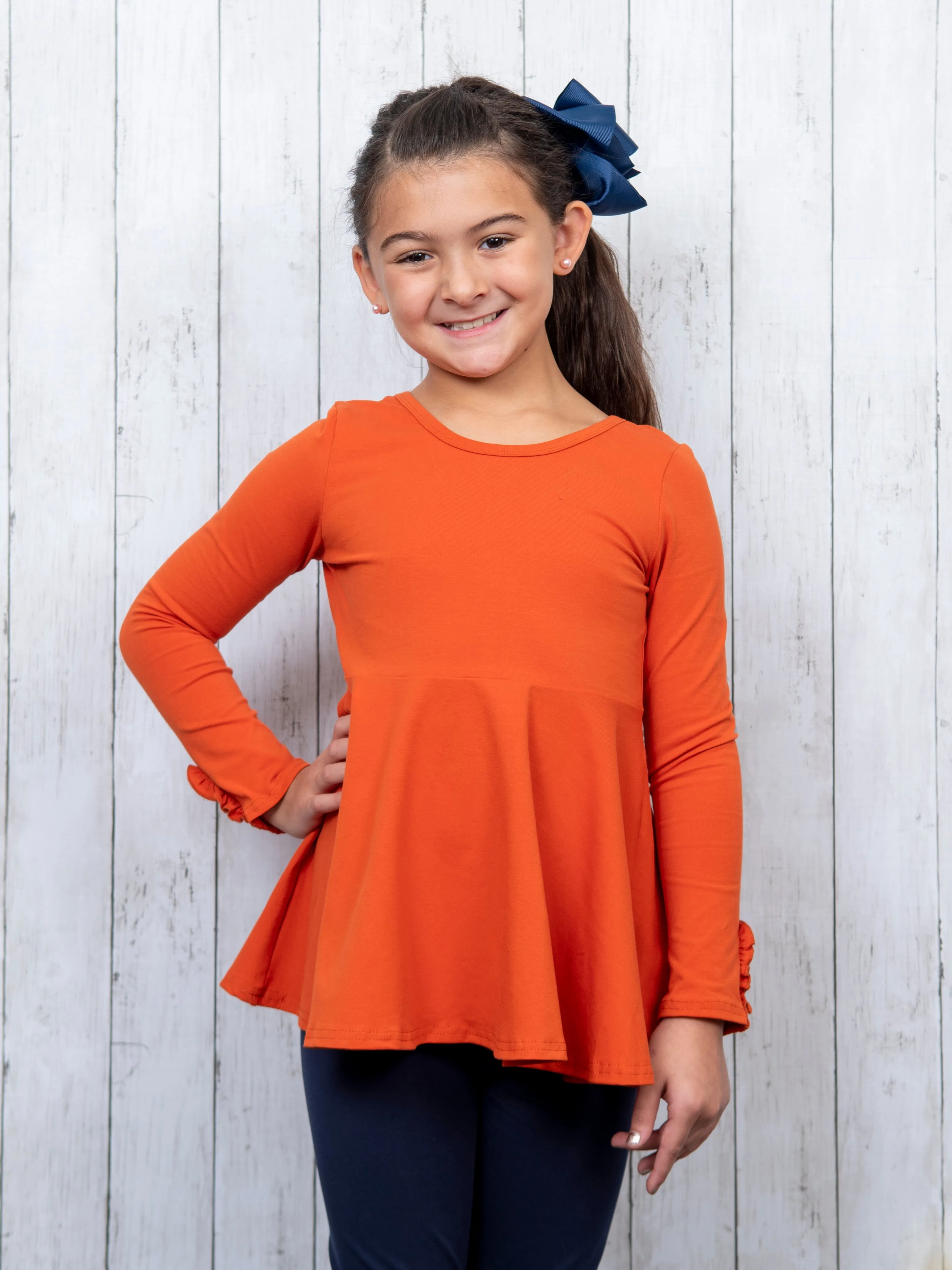 Cotton Bow Back Button Ruffle Sleeve Peplum Top - Bright Colors