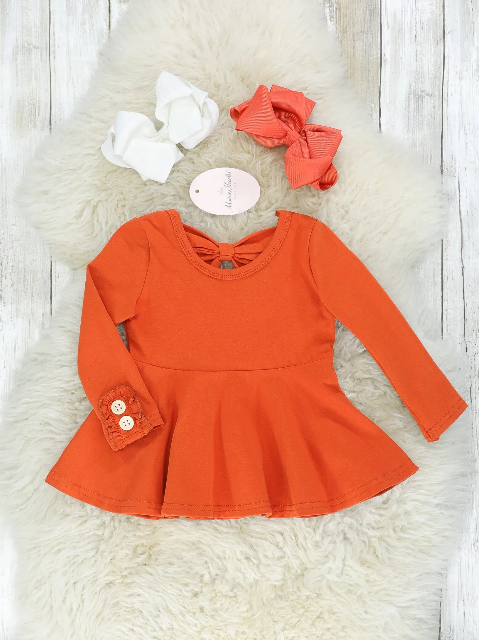 Cotton Bow Back Button Ruffle Sleeve Peplum Top - Bright Colors