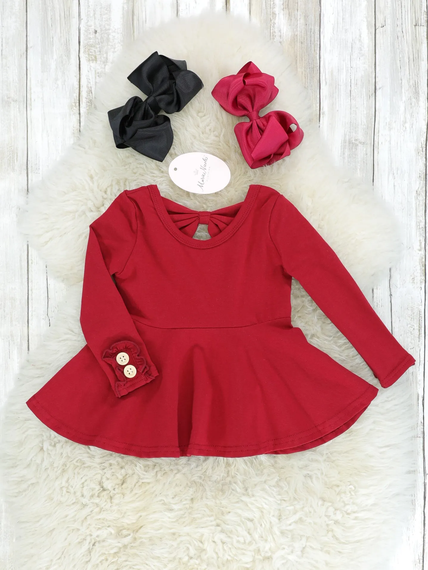 Cotton Bow Back Button Ruffle Sleeve Peplum Top - Bright Colors