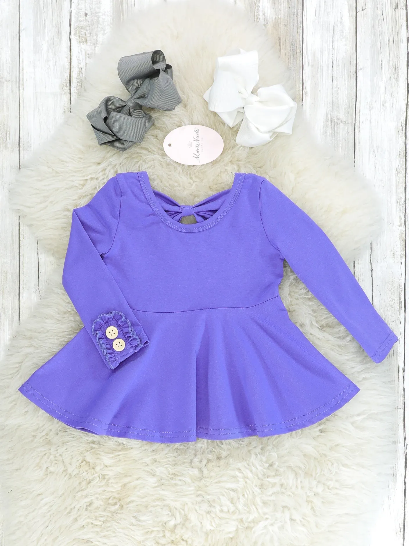 Cotton Bow Back Button Ruffle Sleeve Peplum Top - Bright Colors