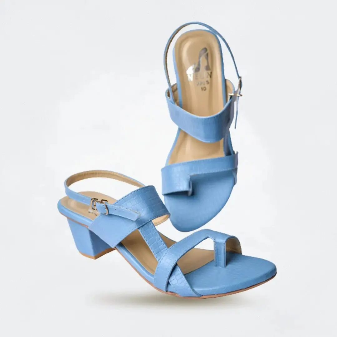 Cross Pattern Block Heels Light Blue