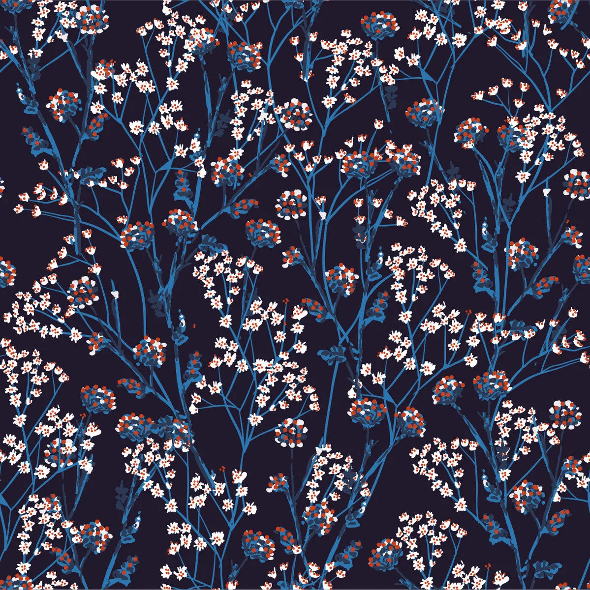 Dark Blue Floral Tree Wallpaper