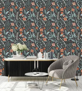 Dark Wallpaper with Orange Flowers